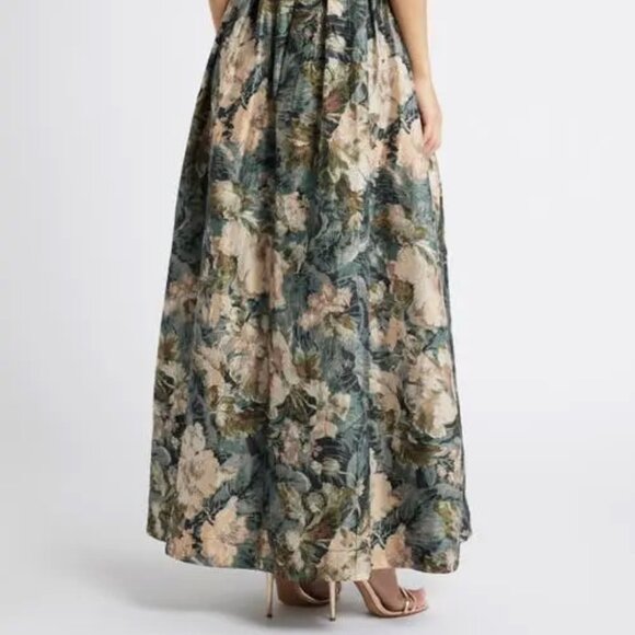 Tahari Sage Green Multi Floral Crushed Taffeta Strapless Ball Gown - Picture 6 of 6